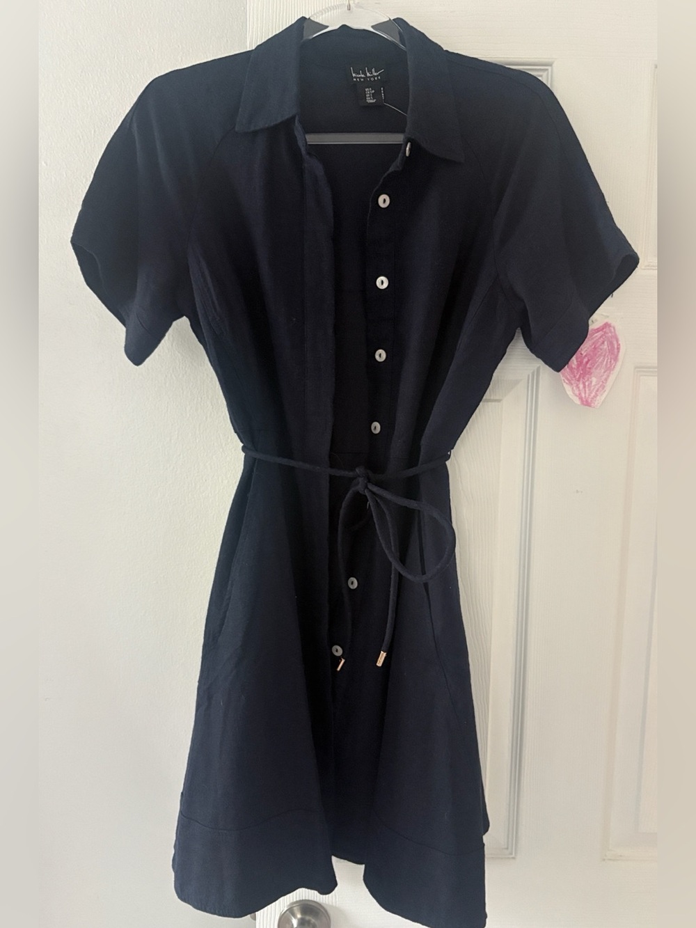 Nicole Miller Linen Blend Button Wrap Dress